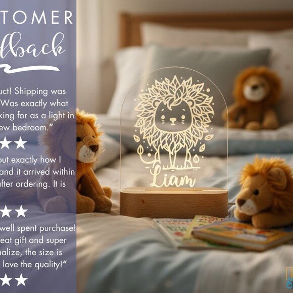 Personalized Lion Night Light – Custom LED Lion Baby Shower Gift - Picture 7 of 8